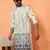 Cotton silk floral embroidered ombre grey mandarin collar kurta