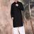 Black cotton textured kurta pajama for mens