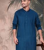 Blue cotton textured kurta pajama for mens