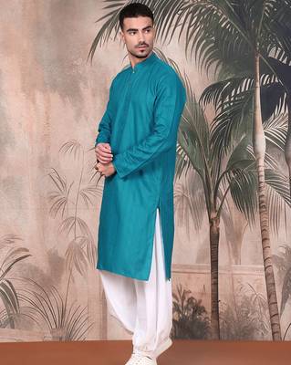 Firozi cotton textured kurta pajama for mens 3