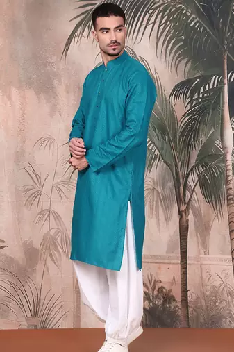 Firozi cotton textured kurta pajama for mens