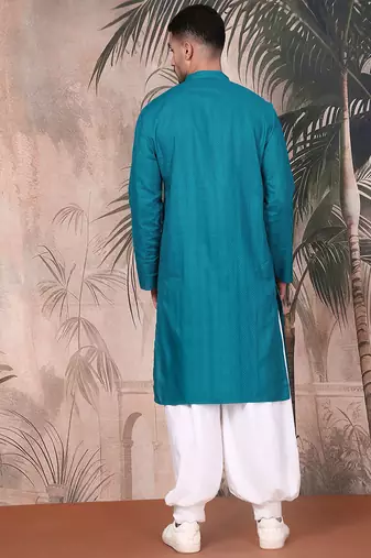 Firozi cotton textured kurta pajama for mens