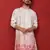 Cotton silk floral embroidered ombre pink mandarin collar kurta
