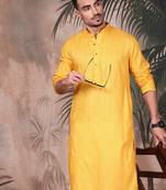 Mustard cotton textured kurta pajama for mens