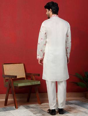 Cotton silk floral embroidered ombre pink mandarin collar kurta 3