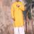 Mustard cotton textured kurta pajama for mens