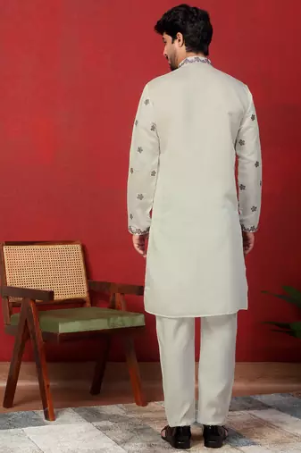 Cotton silk floral embroidered ombre purple mandarin collar kurta