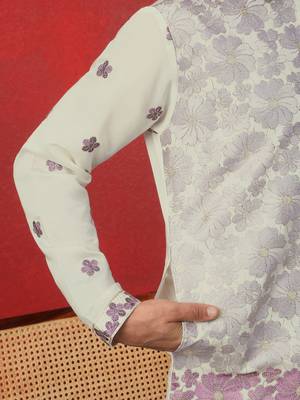 Cotton silk floral embroidered ombre purple mandarin collar kurta 4