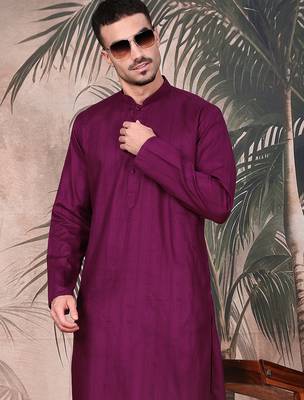 Purple cotton textured kurta pajama for mens 1