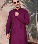 Purple cotton textured kurta pajama for mens
