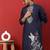 Cotton silk zari work placement embroidered blue mandarin collar kurta