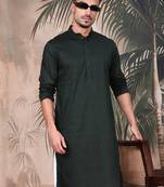 Deep green cotton textured kurta pajama for mens