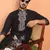 Cotton silk zari work placement embroidered black mandarin collar kurta