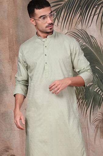 Green cotton textured kurta pajama for mens