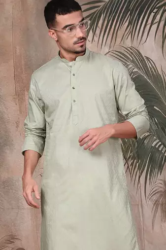 Green cotton textured kurta pajama for mens