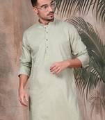 Green cotton textured kurta pajama for mens
