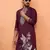 Cotton silk zari work placement embroidered purple mandarin collar kurta