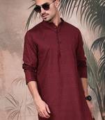 Wine cotton textured kurta pajama for mens