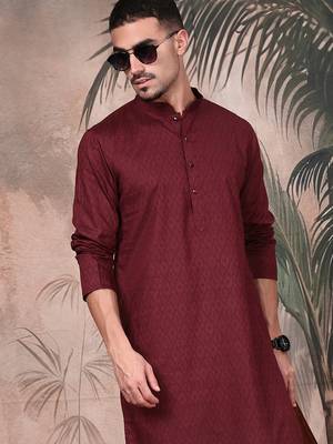 Wine cotton textured kurta pajama for mens 1
