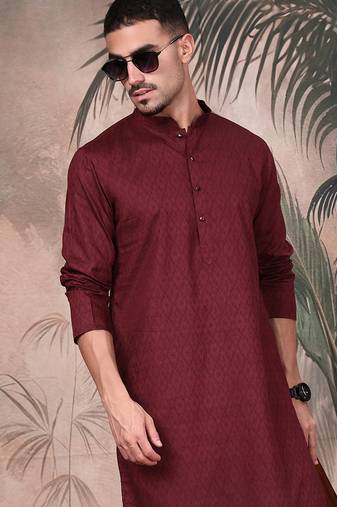 Wine cotton textured kurta pajama for mens
