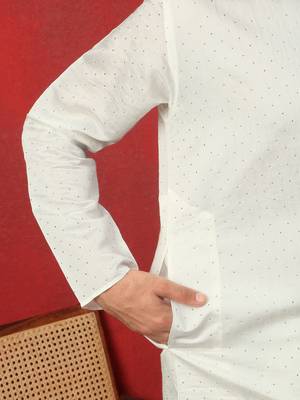Cotton silk siroski work daman embroidered cream mandarin collar kurta 4