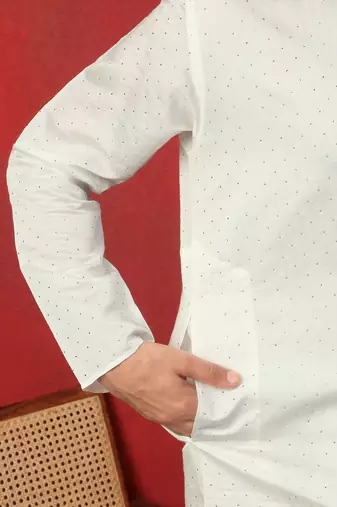 Cotton silk siroski work daman embroidered cream mandarin collar kurta
