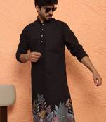 Cotton silk siroski work daman embroidered black mandarin collar kurta
