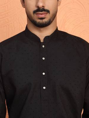 Cotton silk siroski work daman embroidered black mandarin collar kurta 2