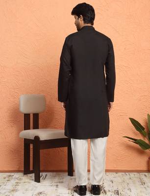 Cotton silk siroski work daman embroidered black mandarin collar kurta 3