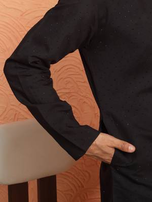 Cotton silk siroski work daman embroidered black mandarin collar kurta 4
