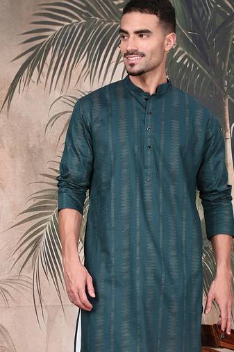 Firozi cotton textured kurta pajama for mens