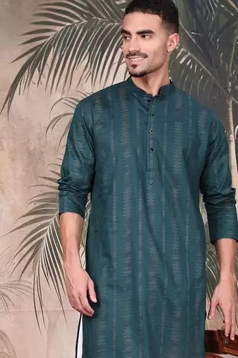 Firozi cotton textured kurta pajama for mens