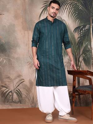 Firozi cotton textured kurta pajama for mens 2