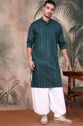 Firozi cotton textured kurta pajama for mens
