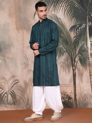 Firozi cotton textured kurta pajama for mens 3