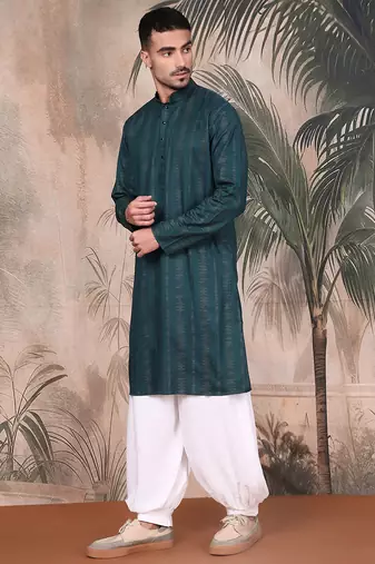 Firozi cotton textured kurta pajama for mens