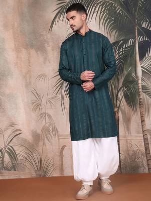 Firozi cotton textured kurta pajama for mens 5