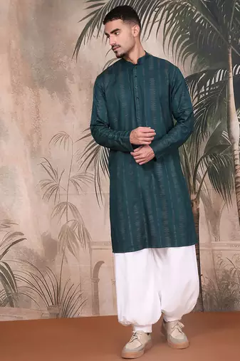 Firozi cotton textured kurta pajama for mens