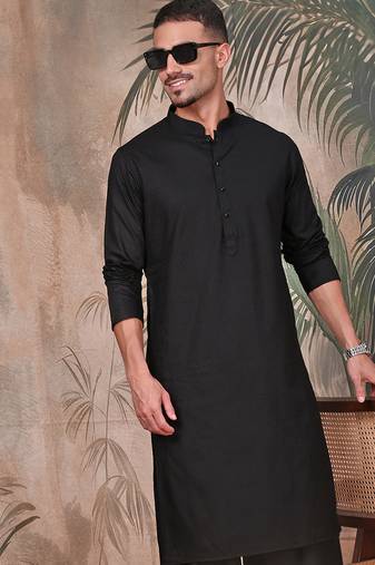 Black cotton textured kurta pajama for mens