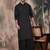 Black cotton textured kurta pajama for mens