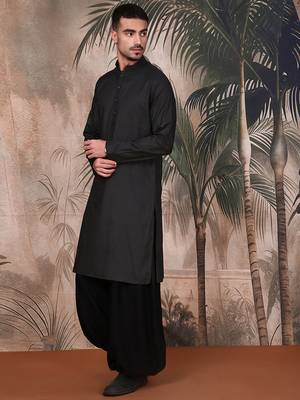 Black cotton textured kurta pajama for mens 3