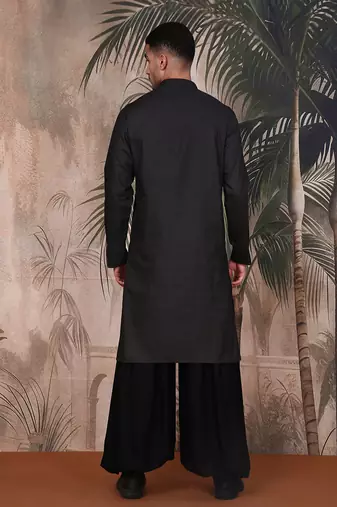 Black cotton textured kurta pajama for mens