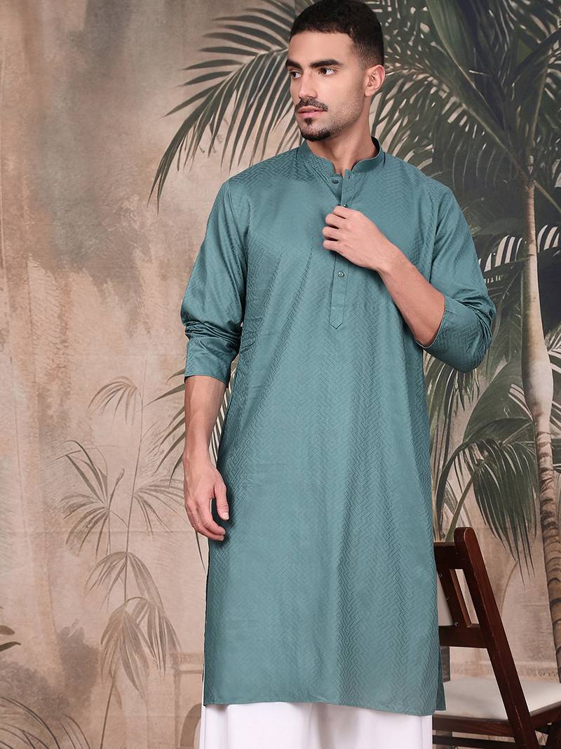 Grey cotton textured kurta pajama for mens