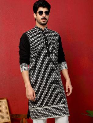 Georgette sequins & thread work embroidered black kurta 1