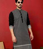 Georgette sequins & thread work embroidered black kurta