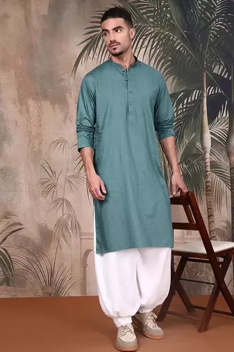 Grey cotton textured kurta pajama for mens