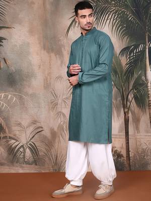 Grey cotton textured kurta pajama for mens 3
