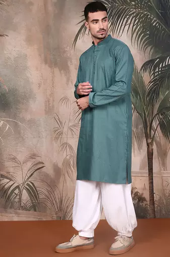 Grey cotton textured kurta pajama for mens