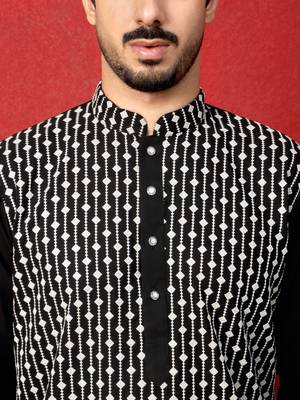 Georgette sequins & thread work embroidered black kurta 2