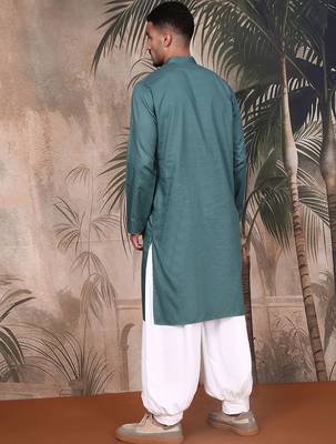 Grey cotton textured kurta pajama for mens 4